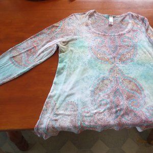 Endless Designs Turquoise, Brown and white Tunic with Rhinestone Design